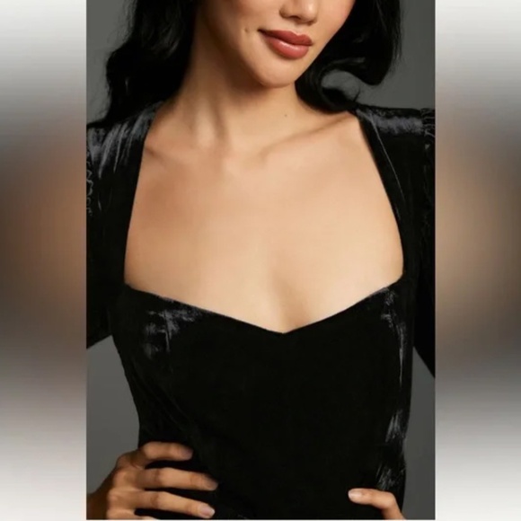 NWT Anthropologie Maeve Sweetheart Mini Velvet Dress Black Size Small Petite - Picture 3 of 13